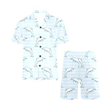Dolphin blue striped background Men's V-Neck Short Pajama Set