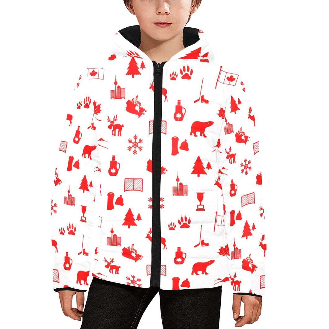Canada Pattern Print Design 04 Kids' Boys' Girls' Padded Hooded Jacket