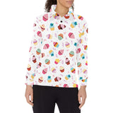 Cake cupcake design pattern Women's Long Sleeve Polo Shirt