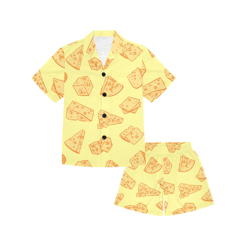 Cheese design pattern Kids' Boys' Girls' V-Neck Short Pajama Set