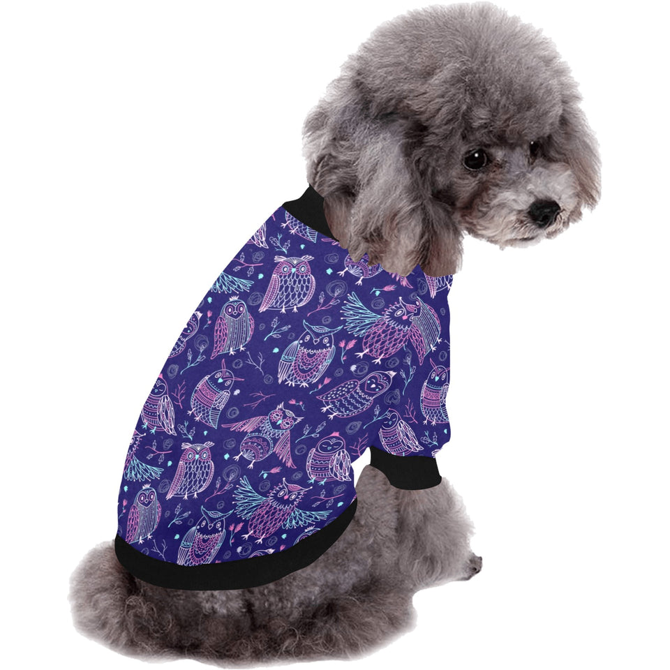 Cute owls pattern boho style ornament All Over Print Pet Dog Round Neck Fuzzy Shirt