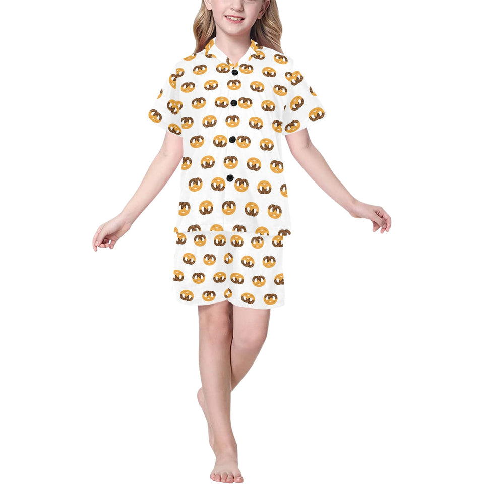 Pretzels Pattern Print Design 02 Kids' Boys' Girls' V-Neck Short Pajama Set