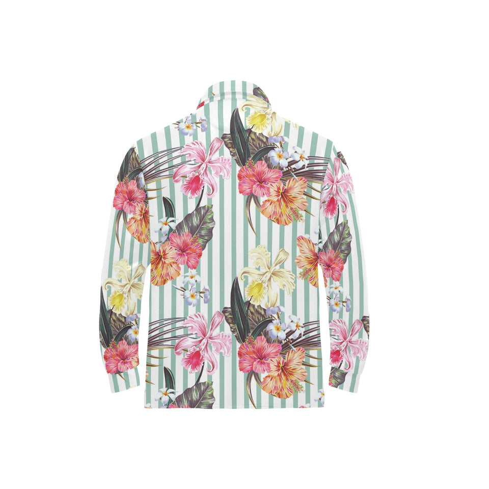 Colorful orchid flower pattern Men's Long Sleeve Polo Shirt
