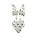 Color hand drawn cacao pattern Chest Bowknot High Waisted Bikini Swimsuit