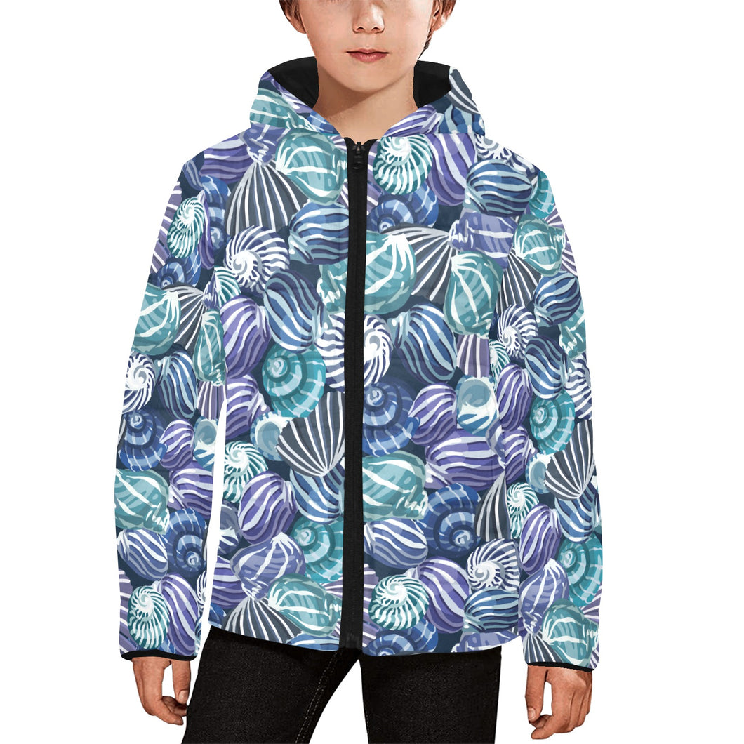 Shell design pattern Kids' Boys' Girls' Padded Hooded Jacket