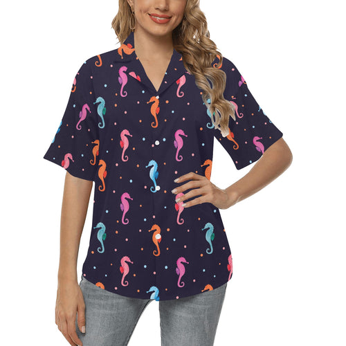 Watercolor colorful seahorse pattern Women's All Over Print Hawaiian Shirt