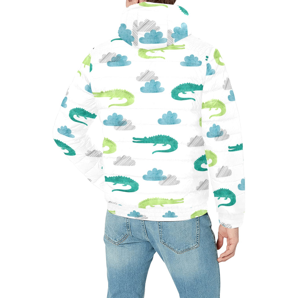 watercolor crocodile pattern Men's Padded Hooded Jacket