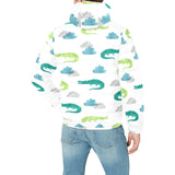 watercolor crocodile pattern Men's Padded Hooded Jacket