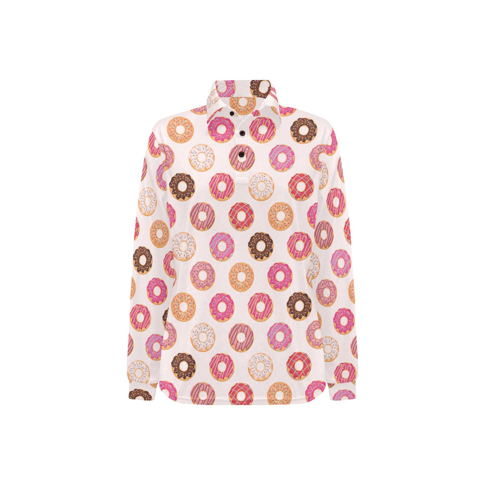 Colorful donut pattern Women's Long Sleeve Polo Shirt