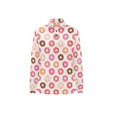 Colorful donut pattern Women's Long Sleeve Polo Shirt