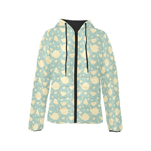 Tea pots Pattern Print Design 02 Women's Padded Hooded Jacket