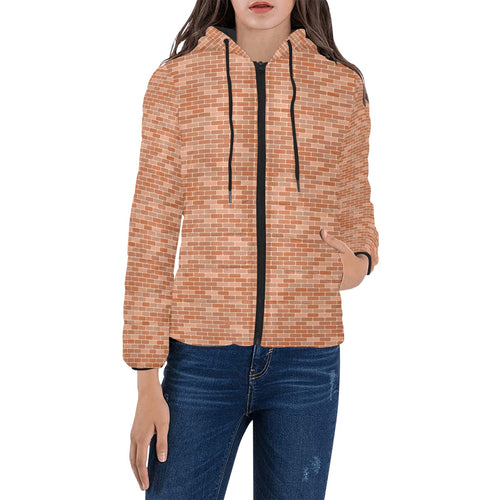 Brick Printed Pattern Print Design 02 Women's Padded Hooded Jacket
