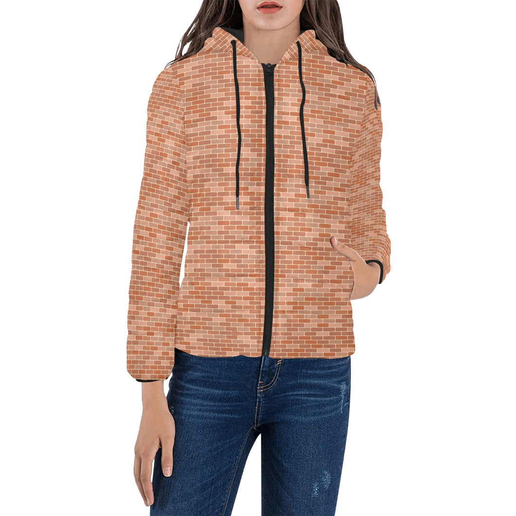 Brick Printed Pattern Print Design 02 Women's Padded Hooded Jacket