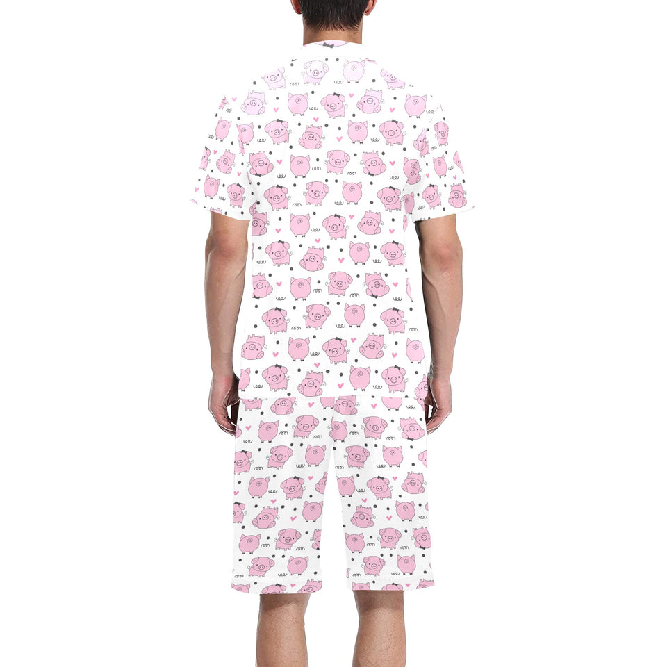 Pig Pattern Print Design 03 Men's V-Neck Short Pajama Set