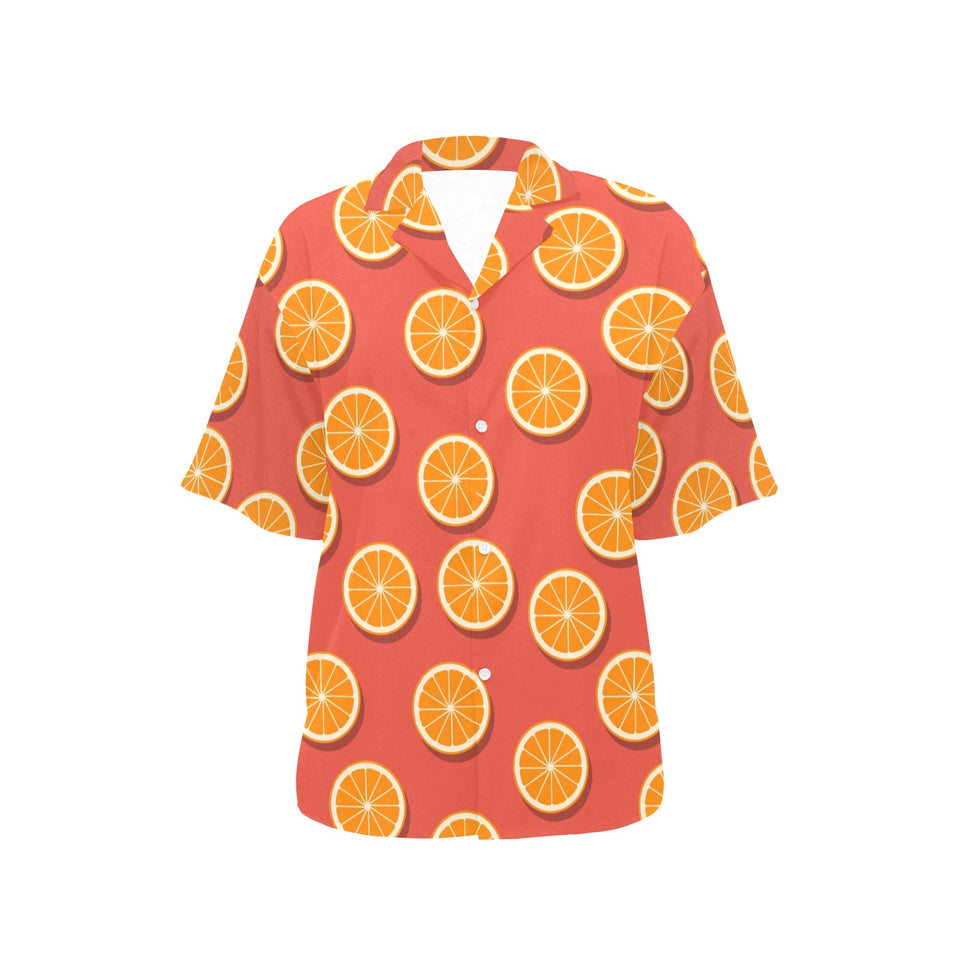 Oranges pattern red background Women's All Over Print Hawaiian Shirt
