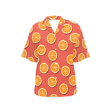 Oranges pattern red background Women's All Over Print Hawaiian Shirt