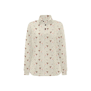 Jack Russel Pattern Print Design 02 Women's Long Sleeve Polo Shirt
