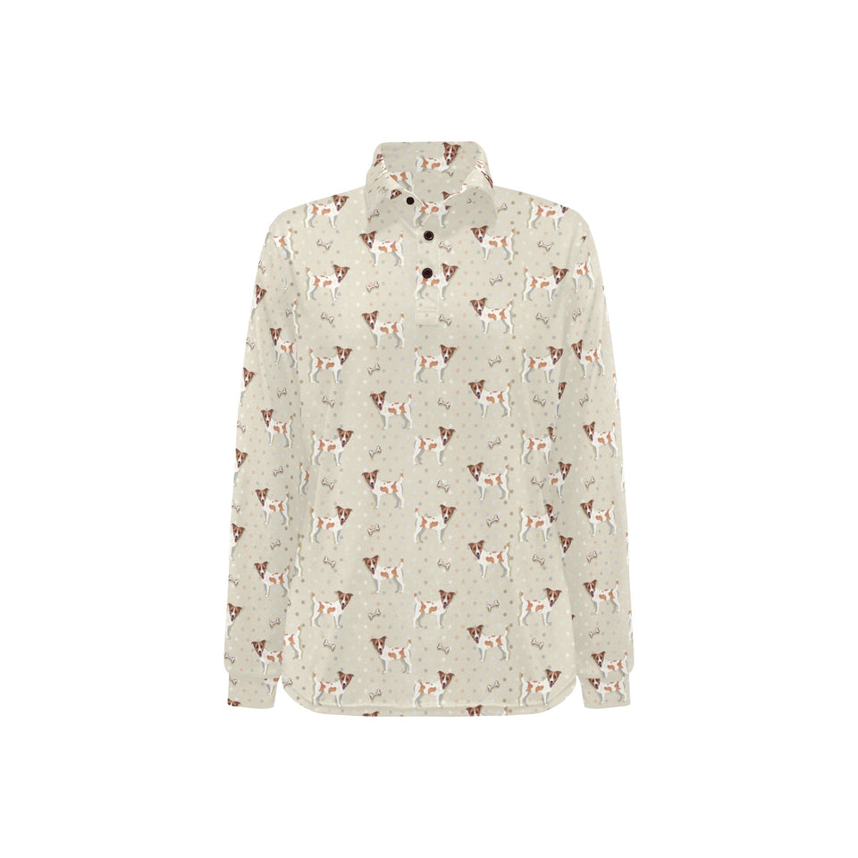 Jack Russel Pattern Print Design 02 Women's Long Sleeve Polo Shirt