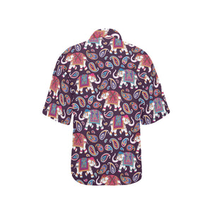 Elephant indian style ornament pattern Women's All Over Print Hawaiian Shirt