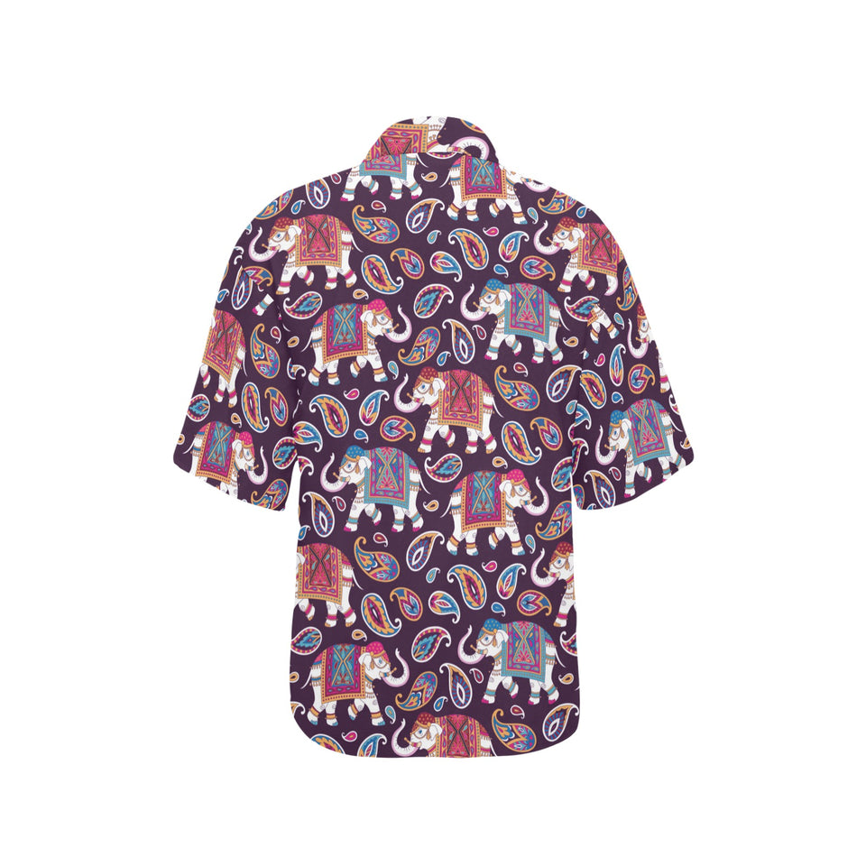Elephant indian style ornament pattern Women's All Over Print Hawaiian Shirt