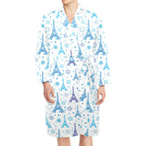 Blue Eiffel Tower Theme Pattern Print Design 01 Men's Long Sleeve Belted Night Robe