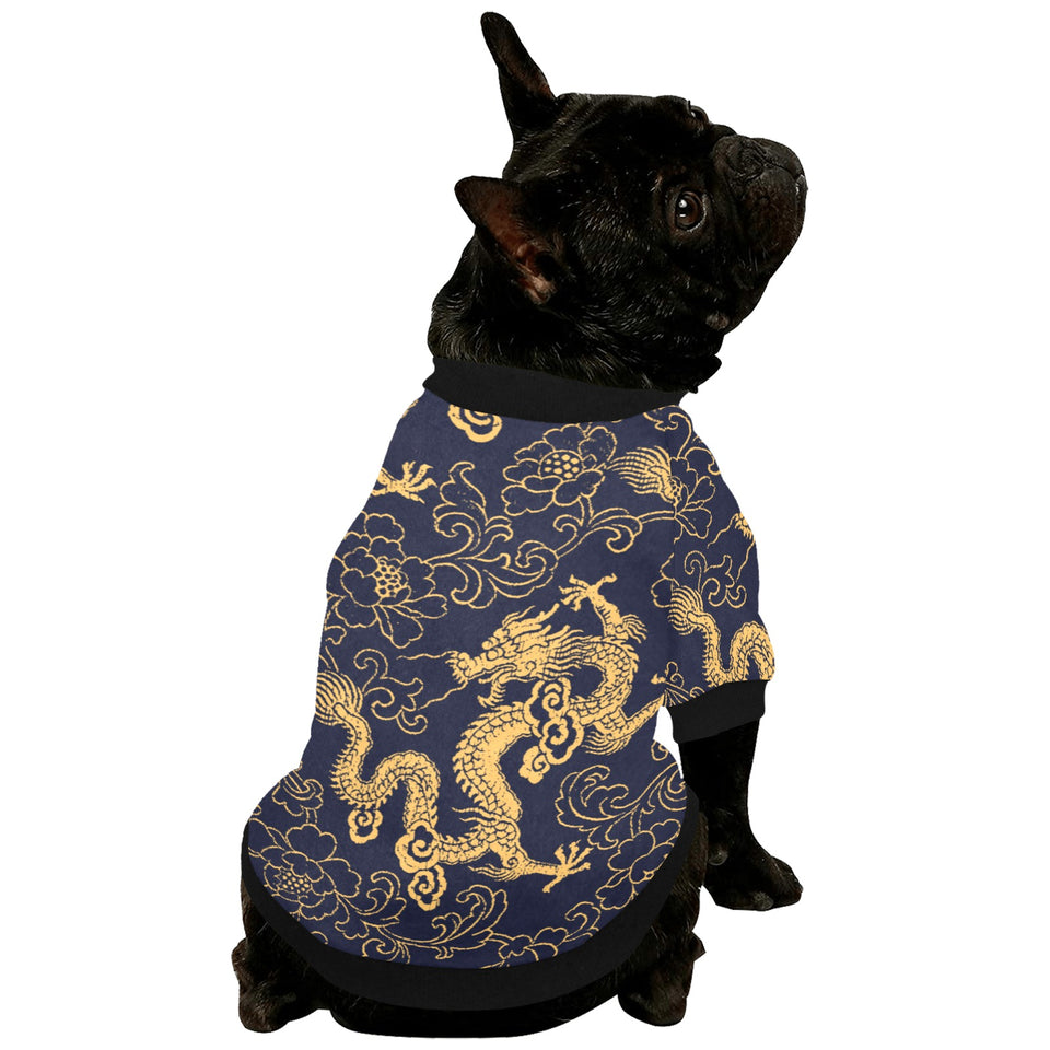Gold dragon pattern All Over Print Pet Dog Round Neck Fuzzy Shirt