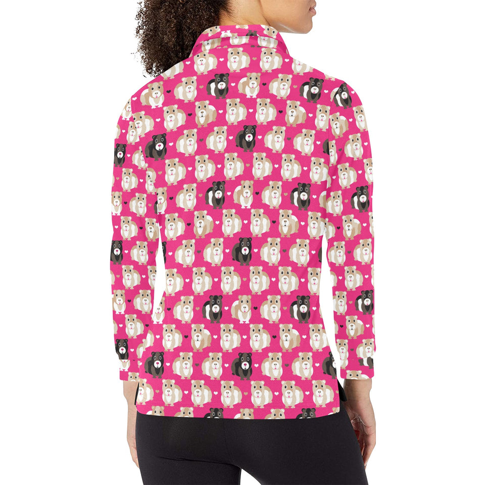 Guinea Pig Pattern Print Design 01 Women's Long Sleeve Polo Shirt
