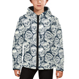 Sugar skull black white pattern Kids' Boys' Girls' Padded Hooded Jacket