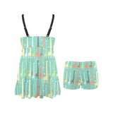 Giraffe Pattern Print Design 01 Chest Sexy Pleated Two Piece Swim Dress