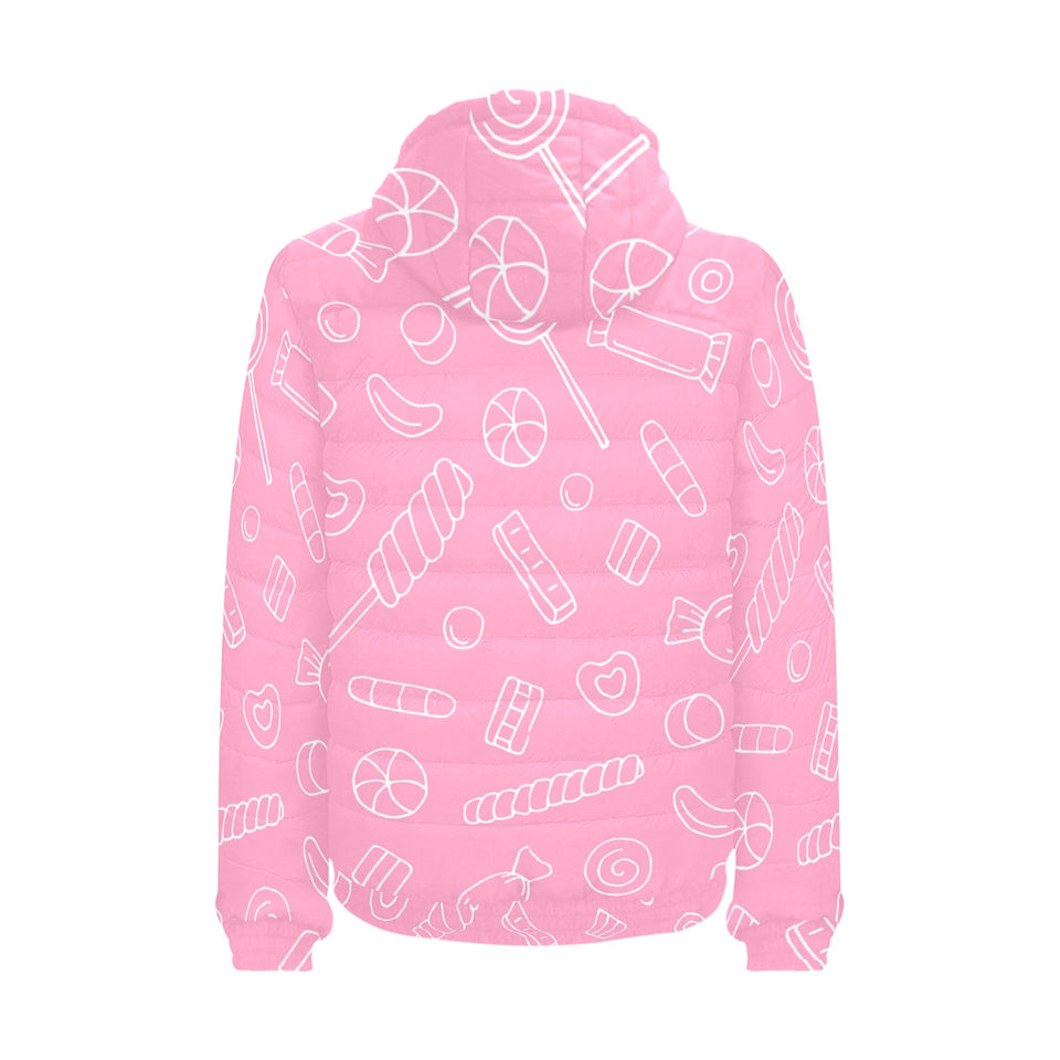 Sweet candy pink background Men's Padded Hooded Jacket