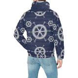 nautical steering wheel design pattern Men's Padded Hooded Jacket