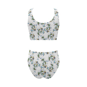 Peacock feather pattern Chest Bowknot High Waisted Bikini Swimsuit