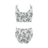 Peacock feather pattern Chest Bowknot High Waisted Bikini Swimsuit