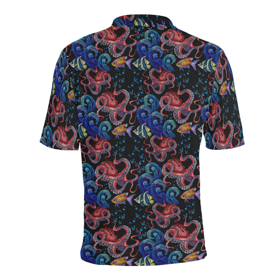 Octopus sea wave tropical fishe pattern Men's All Over Print Polo Shirt