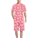 Lips Pattern Print Design 01 Men's V-Neck Short Pajama Set