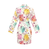 Clock butterfly pattern Women's Long Sleeve Belted Night Robe