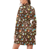 Snail Pattern Print Design 03 Women's Long Sleeve Belted Night Robe