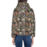 Skull rose humming bird flower pattern Women's Padded Hooded Jacket
