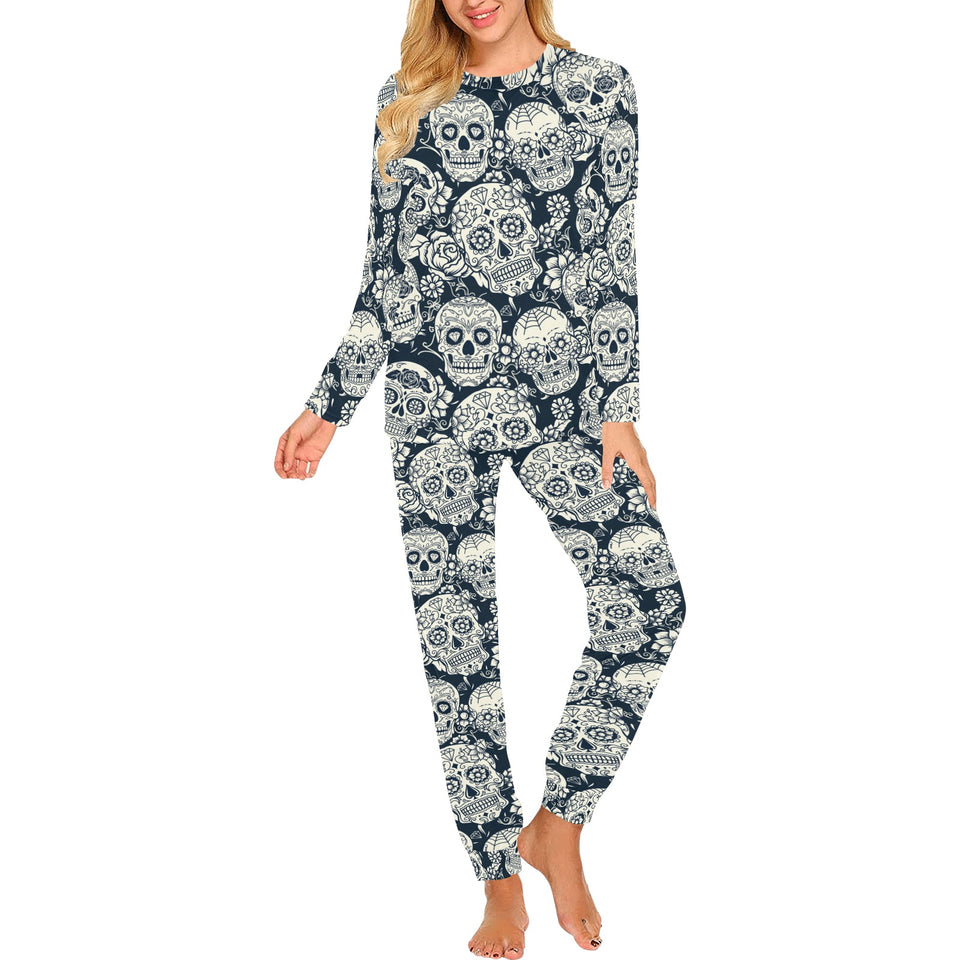 Sugar skull black white pattern Women's All Over Print Pajama Set