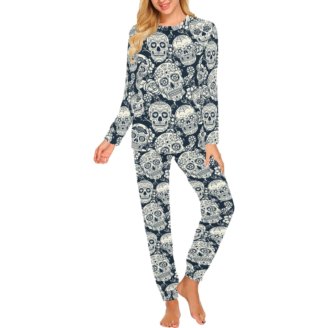 Sugar skull black white pattern Women's All Over Print Pajama Set