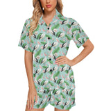 Pelican Pattern Print Design 01 Women's V-Neck Short Pajama Set
