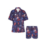 Red blue star pattern Women's V-Neck Short Pajama Set