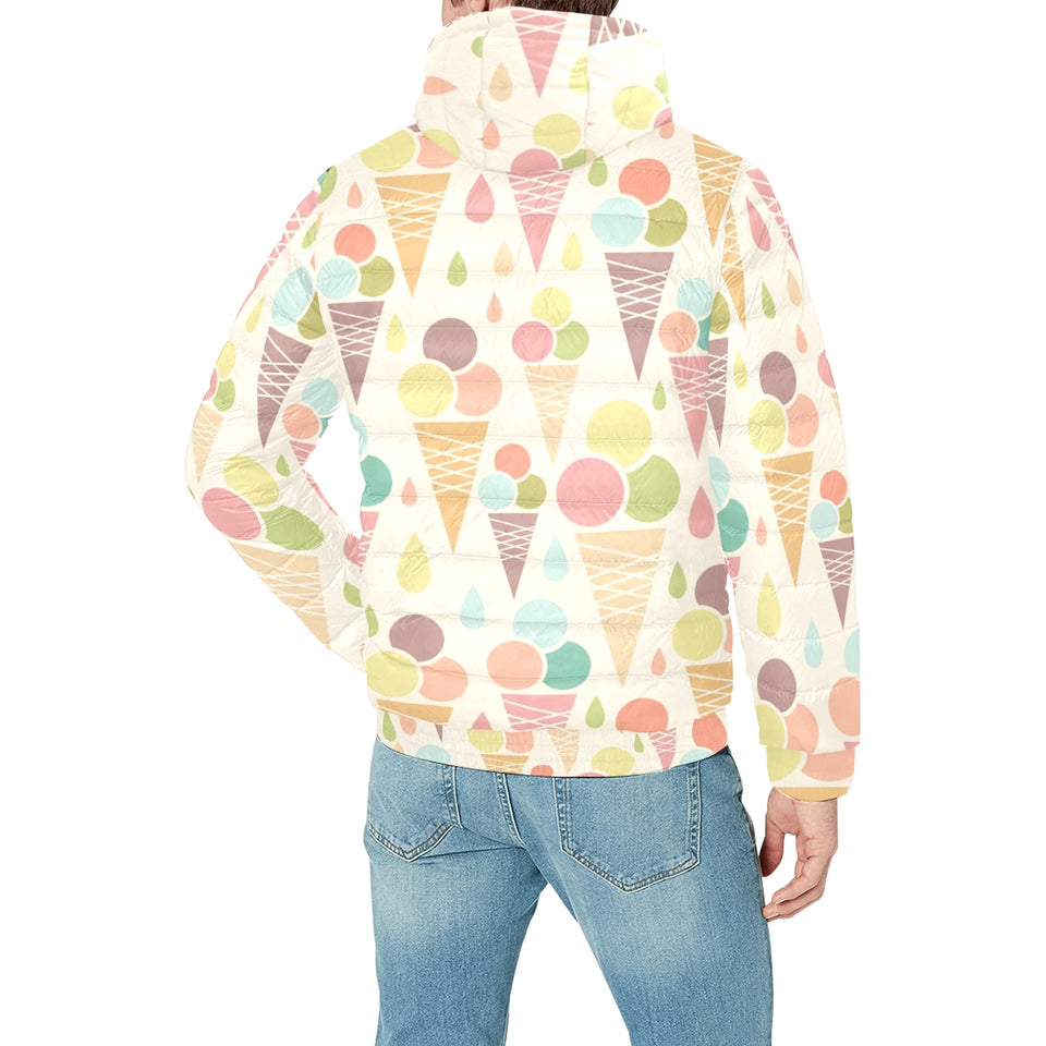 Ice cream cone pattern Men's Padded Hooded Jacket