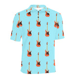 electric guitar pattern light blue background Men's All Over Print Polo Shirt