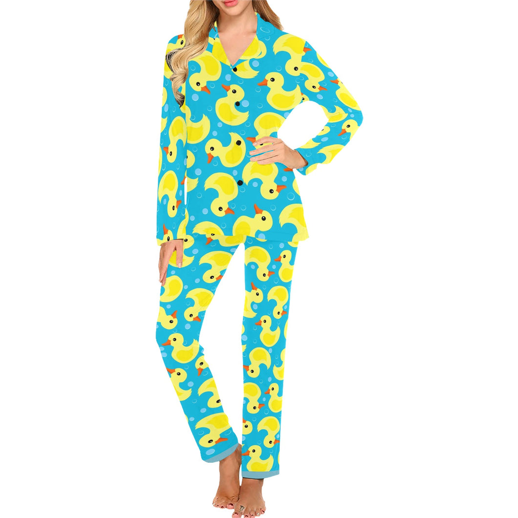 Duck Pattern Print Design 04 Women's Long Pajama Set