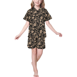 Rose Pattern Print Design 04 Kids' Boys' Girls' V-Neck Short Pajama Set