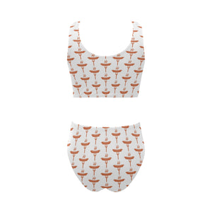 Sausage Pattern Print Design 05 Chest Bowknot High Waisted Bikini Swimsuit