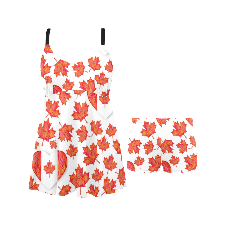 Canada Pattern Print Design 02 Chest Sexy Pleated Two Piece Swim Dress