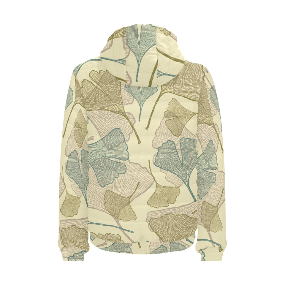 Ginkgo leaves design pattern Men's Padded Hooded Jacket