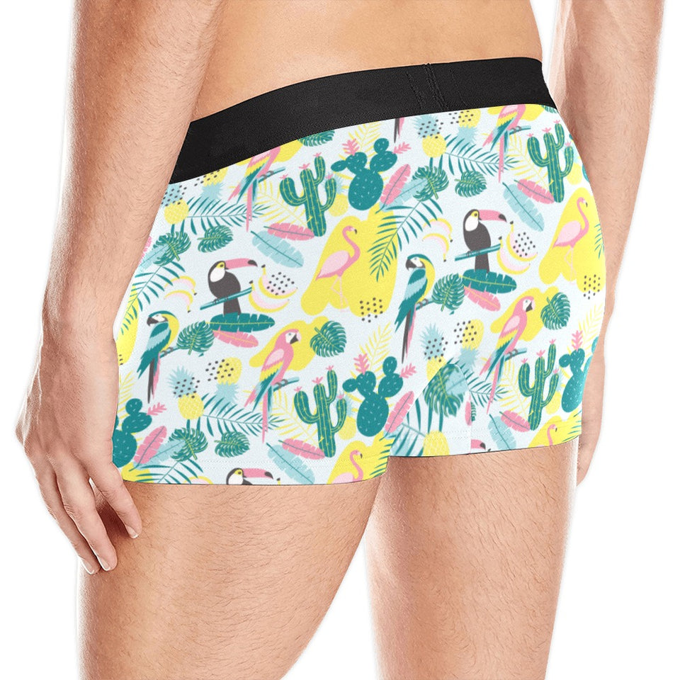 Cute parrot toucan flamingo cactus exotic leaves p Men's All Over Print Boxer Briefs Men's Underwear